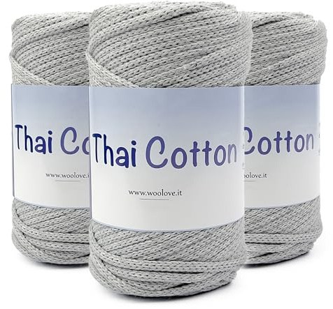 Thai Cotton Promozione 3 pezzi di Fettuccia in Cotone per Uncinetto Ideale per Creare cestini Borse - Grigio Perla 105