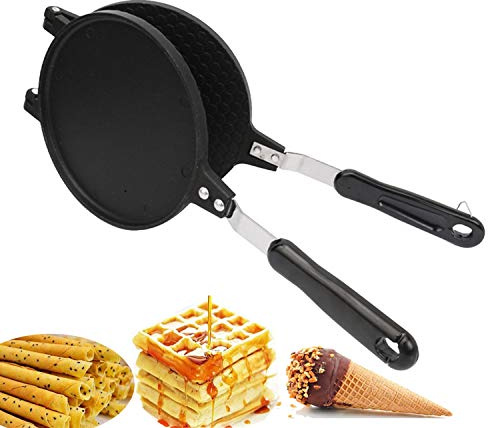 ZEENEEK Waffle Cone Maker, Waffle Irons Mold Nonstick Coating Surface Baking Pan, Double Sided Pancake Maker Multifunctional Crisp Omelet Pan Ice Cream Maker Machine Egg Roll Mold - 6.7 Inches