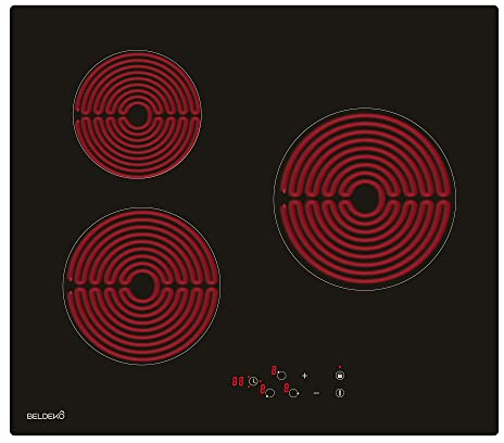 Table de cuisson vitrocéramique 3 foyers – Minuteur – BELDEKO – encastrable – surface verre noire – commande tactile – cuisson rapide