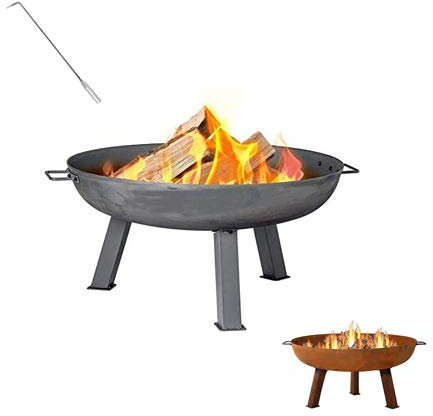 DWD ® Heavy Gauge Industrial Design Oiled Steel 80cm Diameter Fire Pit Patio Heater with Fire Fork Low Level Removeable legs Brazier for Garden Heater Charcoal Wood Burner Round Log Burning Bowl