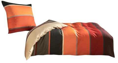 Traumschlaf Mako-Satin Bettwäsche Orlando – Elegante Satin Bettwäsche aus 100% Baumwolle, Ganzjahres Bettgarnitur mit edler Streifenoptik – 135x200 cm + 80x80 cm, Terra