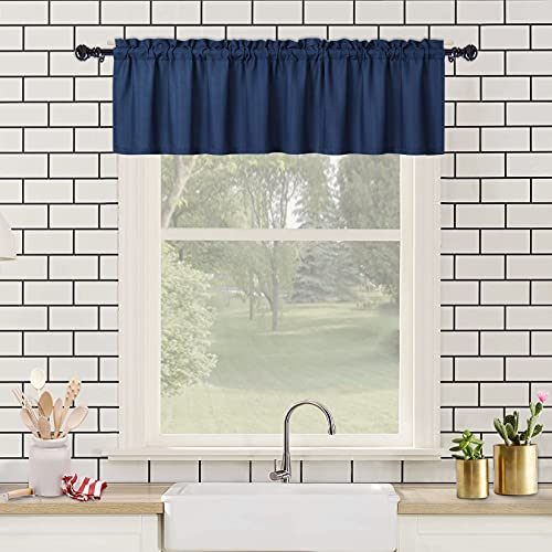 CAROMIO Wasserabweisende Scheibengardinen Modern Halbe Cafe Küchen Scheibengardinen Geprägte Musterstruktur Kurzgardine Kurzstores für Kleinfenster Vorhang Kurz, 1 x B 152 cm x H 38 cm, Blau