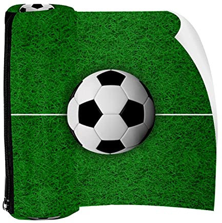 Federmappe mit 3D-Renning-Fußball auf Fußballfeld, Tasche mit Reißverschluss für Schreibwaren, Reisen, Schule, Studenten