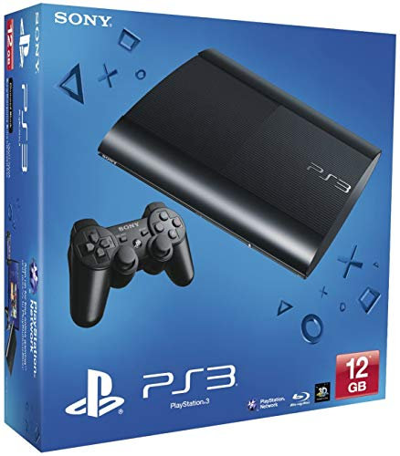 PLAYSTATION 3 PS3 CONSOLE SUPER SLIM 12 GB CON JOYPAD E 4 GIOCHI ORIGINALI - CAVETTERIA COMPLETA - USATO GARANTITO