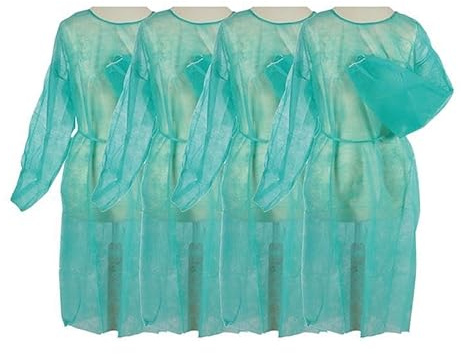 Tiga-Med Vlieskittel Einweg 30g/m² – extra stabiler Besucherkittel 120x140 cm – Hygienekittel mit Bündchen & Bindegürtel – MRSA Schutzkittel, atmungsaktiv, grün, Unisex