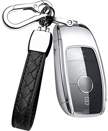 HIBEYO Coque de clé de Voiture Intelligente Compatible avec Mercedes Porte-clés en Silicone pour Benz A B C E S Classe CLA GLE GLC GLK AMG Télécommande Argent
