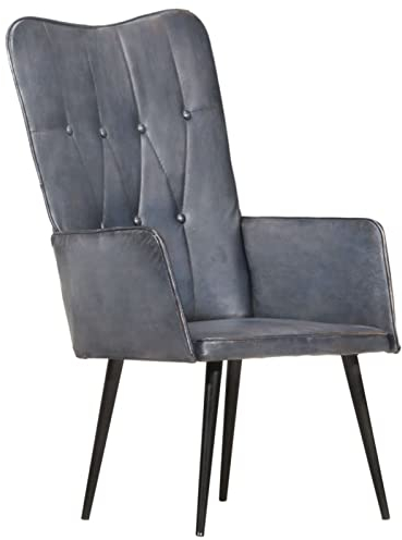 Chusui Ohrensessel, Sessel Wohnzimmer, Lesesessel, Stillsessel, TV Relaxsessel, Grau Echtleder