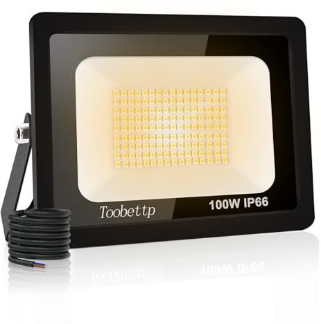100W LED Strahler Außen, Superhell 10000LM 3000K Fluter für Garage | Warmweiß Flutlicht mit 144 LED-Chips, 120°Winkel, IP66 180°Halterung,50000h Lebensdauer,Außenstrahler Für Garten Parkp