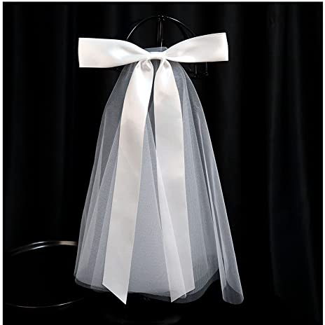 SHTGOI Brautschleier Hochzeitsschleier Seidenschleife Kurzschleier Braut Tüll Schleier Mädchen Hochzeit Haarschmuck Schleife Kurzer Schleier für Geburtstag Weihnachten Party Deko Reines Weiß