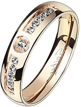 Mianova Damen Band Ring Edelstahl Rosegold Bandring mit einem Kristall Zirkonia Stein Damenring Solitärring Trauring Verlobungsring Fingerring Rose Gold vergoldet Größe 49 (15.6)