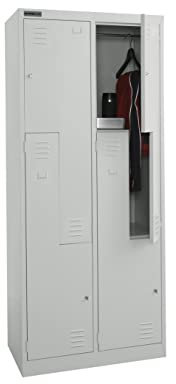 SCHÄFER SHOP Umkleideschrank abschließbar, Spind mit Zylinderschloss & Fachböden, Kleiderschrank 45 cm tief, 80x45x185 cm, Schliessfachschrank 185 cm hoch, Kleiderspind aus Metall, lichtgrau