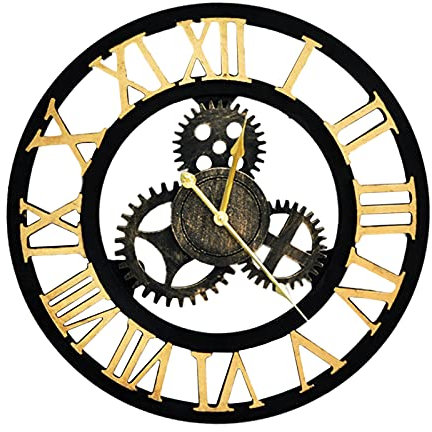 Wall Clock Vintage 3D Silent Non Ticking Equipment Wall Clock, for Living Room, Kitchen, Cafe, Lounge, Garden (Golden Arabic) Decoration