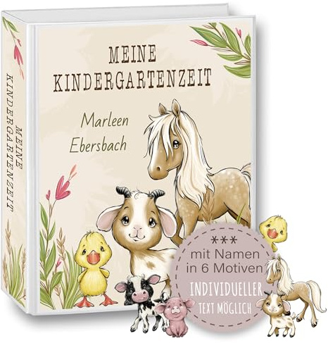 Kindergarten Ordner personalisiert mit Namen Wunschtext Farm Ente Pferd Ziege Ferkel Kuh A4 - Meine Kindergartenzeit Kindergartenordner Portfolioordner Sammelordner Junge Mädchen