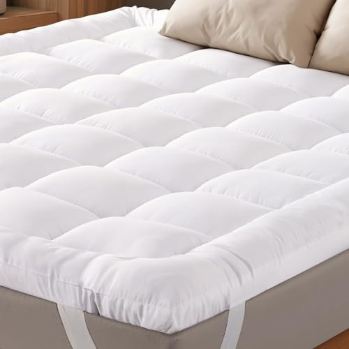 Ultra Soft Queen Mattress Topper - Cloud-Like Mattress Pad for Full Back Support - Breathable Cooling Material for Hot Sleepers, White