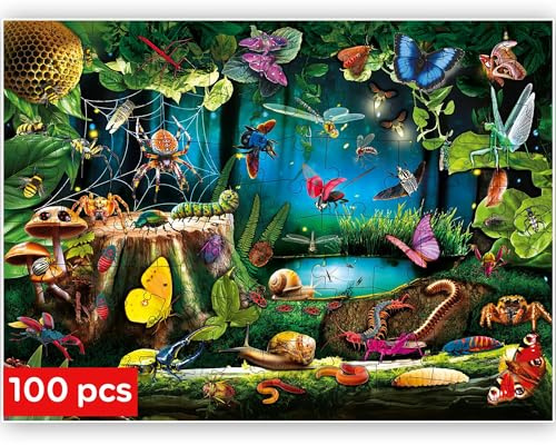 QUOKKA Puzzle 100 Teile Kinder - Solo Puzzle ab 4 5 6 Jahre Für Mädchen und Jungen - Spielzeug zum Lernen von Käfern - Spiele Geschenk für Mädchen und Jungen 7 8 9