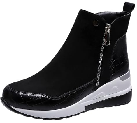 ANUFER Femmes 5.5cm Talon Compensé Faux Daim Bottines Noir EU37