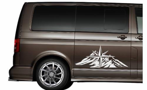 Kompass Aufkleber mit Berge für Wohnmobile Camper in verschiedenen Größen (SM1/9) (dunkelgrau matt, 60 x 26 cm)