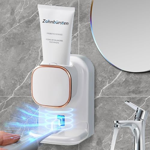 BORDEAG Dispensador automático de pasta de dientes, eléctrico con sensor, dispensador de pasta de dientes, portacepillos de dientes, duradero alto, blanco