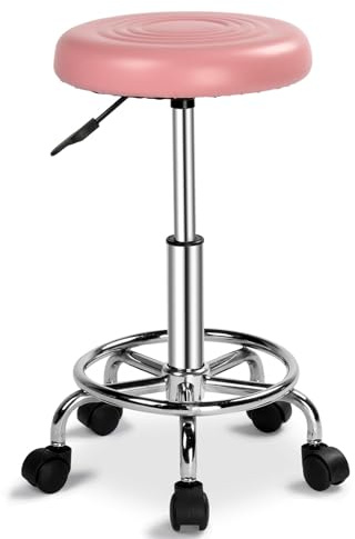 Bonnlo Rollhocker höhenverstellbar, Arbeitshocker 360° drehbar, Drehhocker für Büro/Salon/Bar, Kunstleder, Rosa