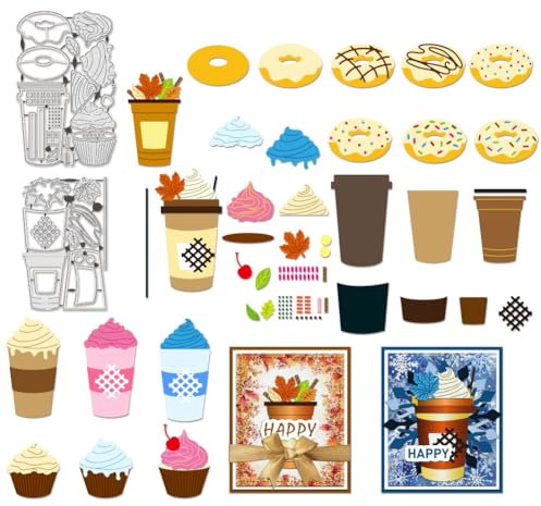 BENECREAT Desserts Drinks Cutting Dies Coffee Cup Metal Die Cuts Cutting Dies Template for Card Making Drink Label DIY Scrapbooking Embossing Paper Album Craft Decor Gift Card Holder