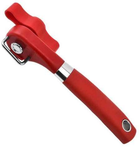 Kznifmk Abrelatas de Corte Manual, Abrelatas de Mano de Borde Liso, Abrelatas de Corte de Alimenticio, Cocina y Restaurante Rojo