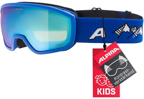 ALPINA SCARABEO JR. Q-LITE - Gafas de esquí OTG espejadas para niños, máxima comodidad gracias al Comfort Frame, con 100% de protección UV, blue matt