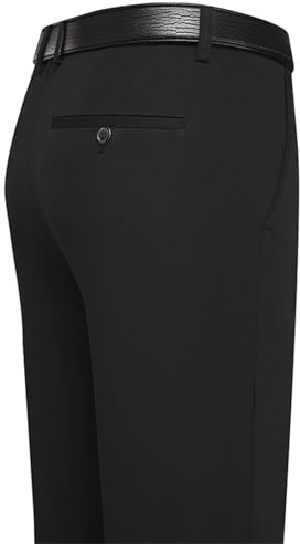 Timelessflex herr hög stretch rak passform byxor, slim fit affärskläder byxor, casual kostymbyxor, Svart, 52