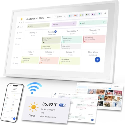 TOPGO Digitaler Kalender, 15,6 Zoll Elektronischer Wandkalender, BilderrahmenFoto/Video-Player, Intelligenter Familie/Büro/Schule/Veranstaltungspläne, Digital Planer mit Tischständer