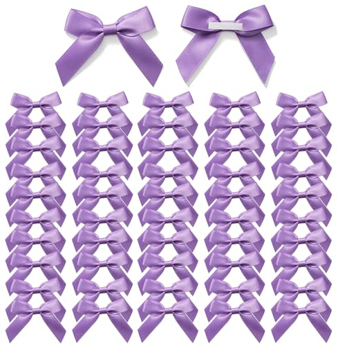 MORSUNBELA Schleifen Deko Selbstklebend Geschenkschleifen Lila | 50 selbstklebende Geschenkschleifen,elegante Deko für Hochzeit,Weihnachten,Valentinstag,Karten und Geschenkverpackungen