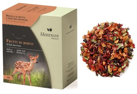 Meridiani® | Mezcla de frutas y flores de bayas para infusión | Dolce Mix Manzana, Arándano, Saúco, Mora y Grosella Sin Cafeína - (80 Gr)
