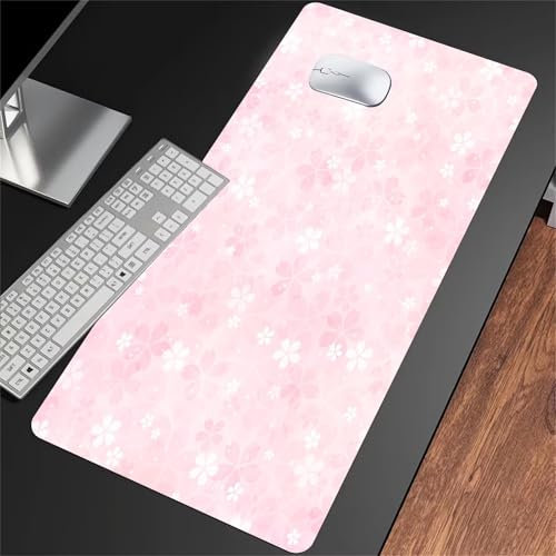 ShangShengzi Pink Flowers Gaming Mouse Pad 23.6x15.7x0.08 inch Large Mouse Mat XL Extended Desk Mat Washable Keyboard Mousepad Big Desk Pad with Non-Slip Base and Stitched Edge for Office/Gamer