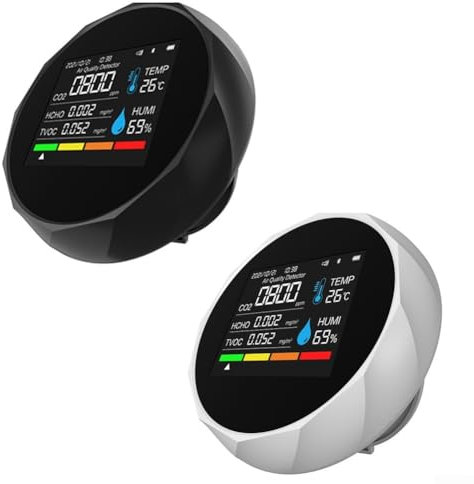 Rilevatore di anidride carbonica avanzato Monitoraggio integrato di temperatura, umidità e TVOC con avvisi visivi (bianco)