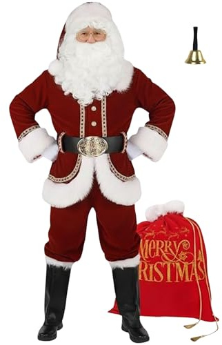 Yeenuo Santa Claus Costume for Men 11PCS Deluxe Adult Christmas Santa Suit Professional Red Outfit Xmas Holiday Cosplay Clause