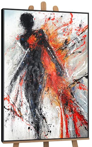 YS-Art Quadro Figurativo Astratto Dipinto a Mano su Tela Donna in Rosso