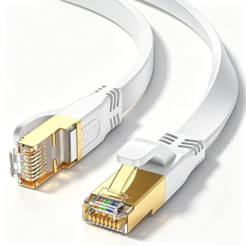 Ohmvolta Cat 8 Ethernet Cable 5m White,High-Speed 40Gbps 2000Mhz Lan Internet Cable Gold Plated RJ45 Connector,Outdoor Indoor Flat S/FTP Patch Cord for Gaming Router Modem,Faster Than Cat7 Cat6 Cat5