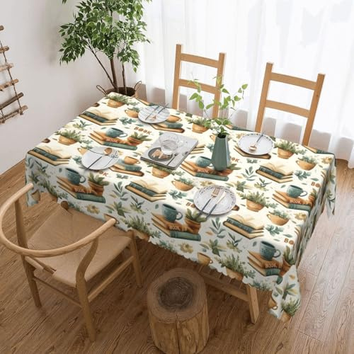 Novastar Mantel rectangular de 137 x 182 cm, con estampado de plantas de café, mantel de pícnic, borde ondulado, cuadrado, tela impermeable, para exteriores