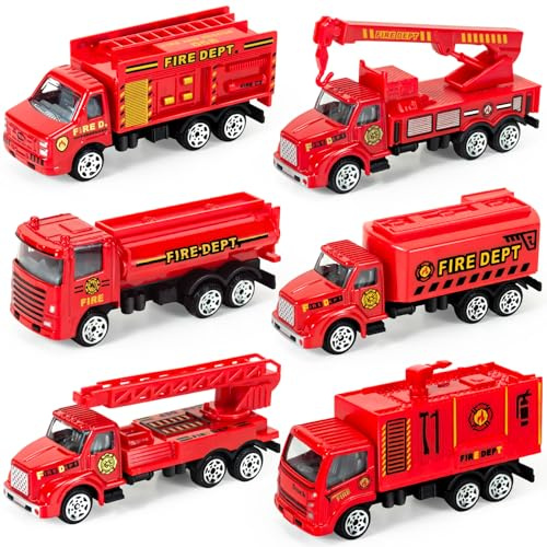 6er-Set Diecast Feuerwehrfahrzeuge, Mini Feuerwehrspielzeug für Kleinkinder 3-5 Jahre, Feuerwehr-Notfallfahrzeuge Set für Jungen Mädchen im Alter von 3 4 5 6 7 Jahren Geburtstagsfeier Geschenke & Good
