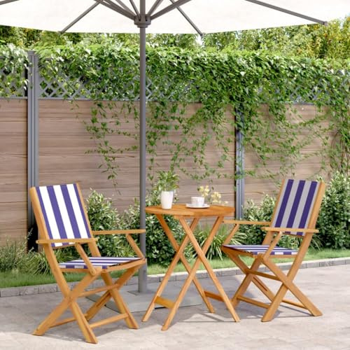 INLIFE 3-TLG. Bistro-Set Blau und Weiß Stoff und Massivholz,Möbel,Gartenmöbel,Gartenmöbel-Sets,Blau,16 KG,3281801