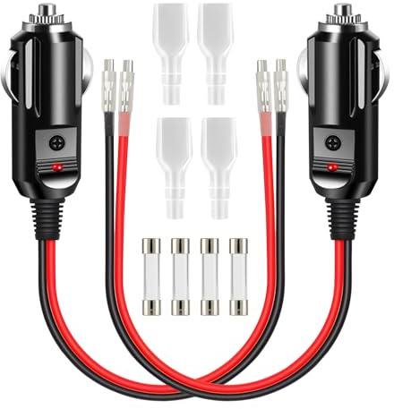 XEIYEI Zigarettenanzünder Stecker Auto 12V Stecker 2 Stk KFZ Sicherheits Universalstecker 12-24V mit LED Lichter 10A/15A Sicherung 16AWG 15cm Kabel für Auto LKW PKW Motorrad