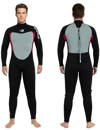 Owntop 5mm Wetsuit for Men | Full Length Winter Wetsuits | UV50+ Sun Protection Warm Wet Suit | 5/3mm Back Zip Diving Surfing Suit | Red XL