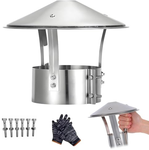 Cappello del Camino Rotondo, Cappello for Camino in Acciaio Inox 304, Comignolo Antivento Antipioggia, Cappuccio per Camino 75-315mm, per Tubi del Tetto(250mm/9.8in)