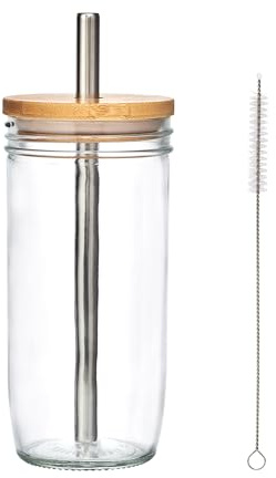 La Cafetière Bubble Tea Tumbler, 650ml Clear Glass Cup with Stainless Steel Straw, Reusable Boba Bubble Tea Drinking Cup, Ideal for Smoothies, Milkshakes, Iced Lattes and Cold Drinks