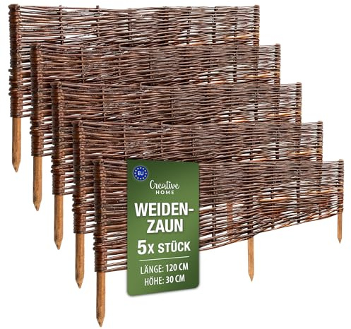 Creative Home 5 x Wicker Slat Fence Garden Fence | 120x30cm (+/-1cm) | Flower Bed Lawn Decorative Edging Fence Garden Screening | Privacy Border