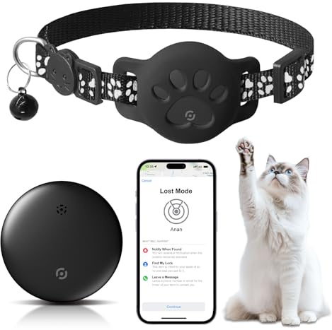 Tracker de chat GPS pour chats et petits animaux avec support, sans souscription, compatible avec Apple AirTag Find My (iOS), étanche IP68, traqueur anti-perte pour animaux de compagnie et bagages