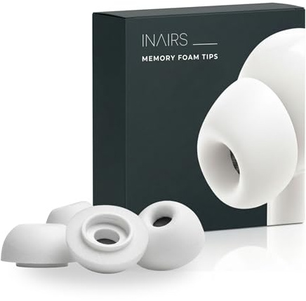 INAIRS Minnesskum Tips – kompatibel med Apple AirPods Pro (1. & 2. generationen) – 5 par tillbehör, storlek S, vita – öroninsatser för komfort och säkert grepp