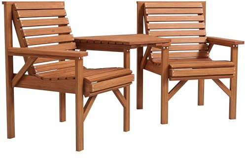 Outsunny Bistro-Set 3-teilig aus Holz Wetterfest Gartenmöbel Set mit Lamellendesign Sonnenschirmloch Gartenstühlen Outdoor Balkonmöbel Set Sitzgruppe Balkonset Gartengarnitur Verkohlt