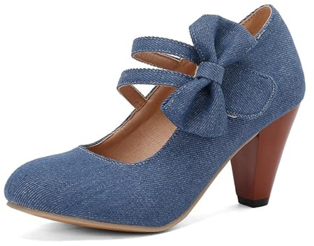 Dirndl - Scarpe da donna per costume tradizionale bavarese, con tacco, scarpe da sera, scarpe da sposa, tacco alto, stile vintage, con cinghia, per Oktoberfest