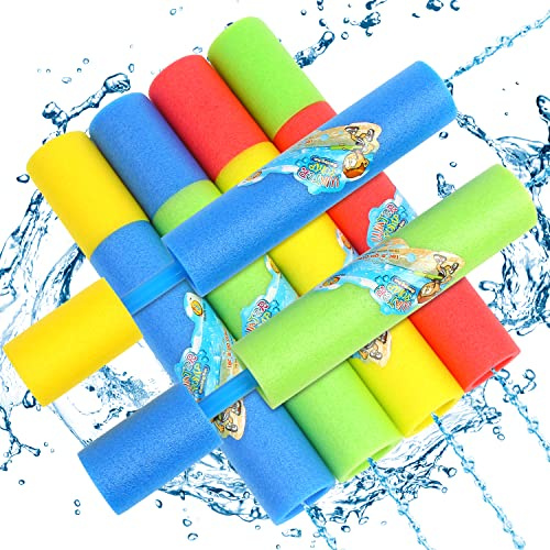 SULOLI 4er Set Schaumstoff Wasserpistolen 30cm - Aufziehbare Eva-Schaum Wasserspritzen für Kinder, Strand, Pool und Garten