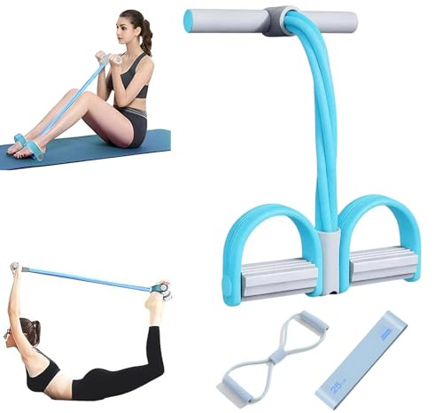 Foot Pedal Resistance Band with Handle, 6-Tube Elastic Resistance Band with Pedal Puller, Sit Up Exercise Equipment, Abdominal Trainer with Resistance Bands, for Home Body Training