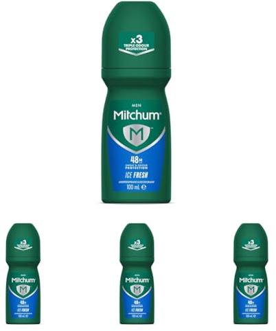 Mitchum Men 48HR Protection Roll-On Deodorant & Anti-Perspirant, Ice Fresh, 100 ml (Pack of 4)